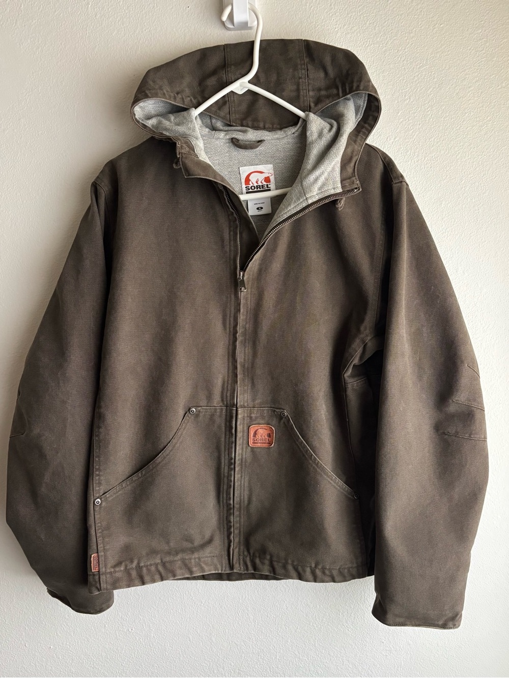 Sorel Men’s Hooded Duck Canvas Heavy Duty Chore Jacket Olive Brown
